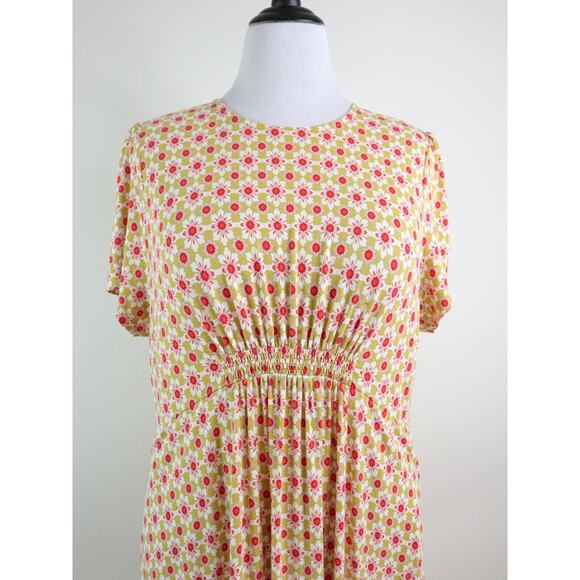 Boden US 20/22 Crew Neck Jersey Dress Yellow Red Floral - Picture 8 of 11